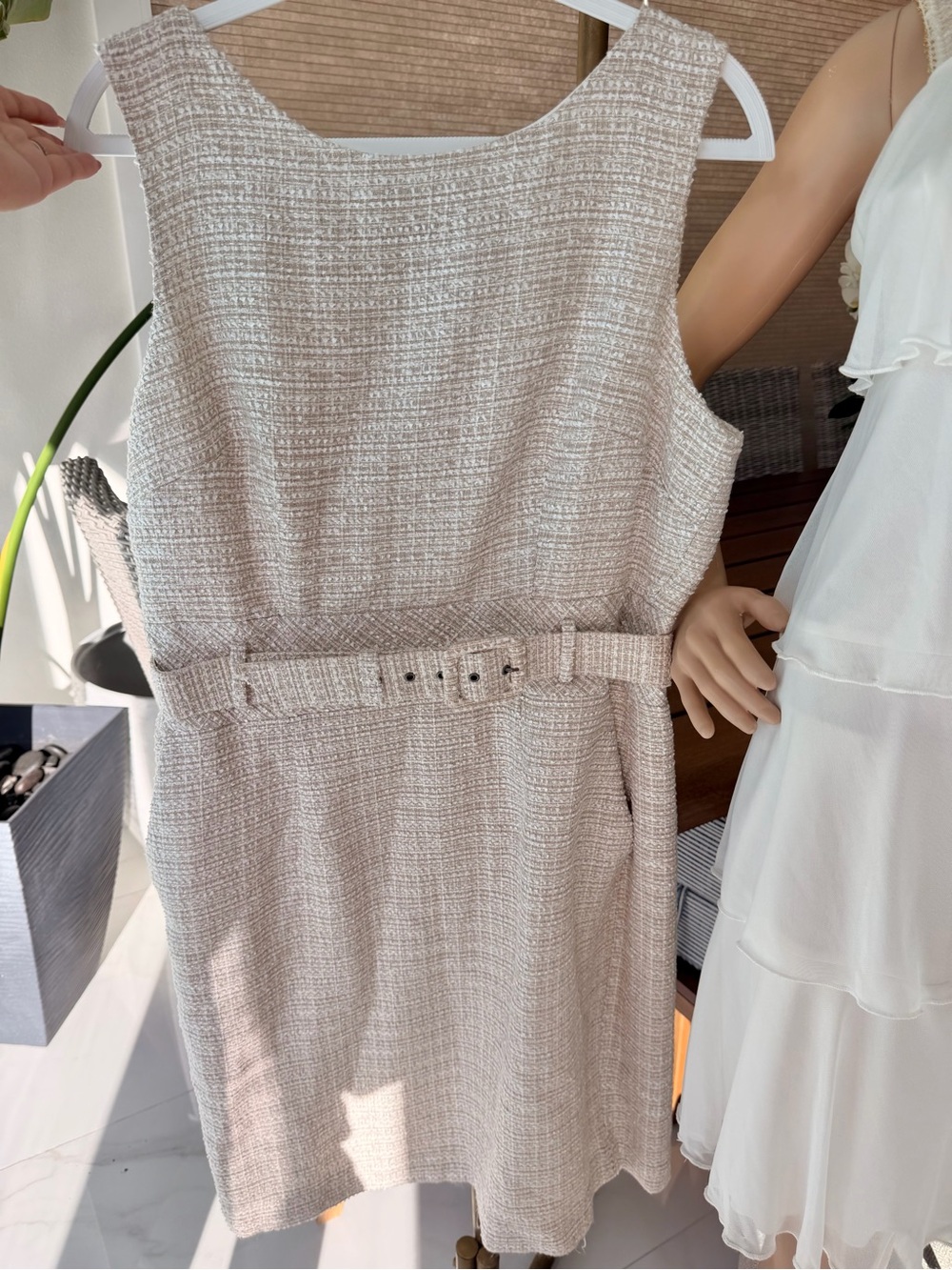 Banana Republic Cream Tweed Sleeveless Belted Shift Dress